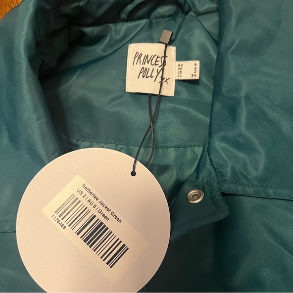 NWT Princess Polly Netherlee Bomber Jacket Green US 2 Relaxed Fit Windbreaker - Picture 8 of 15